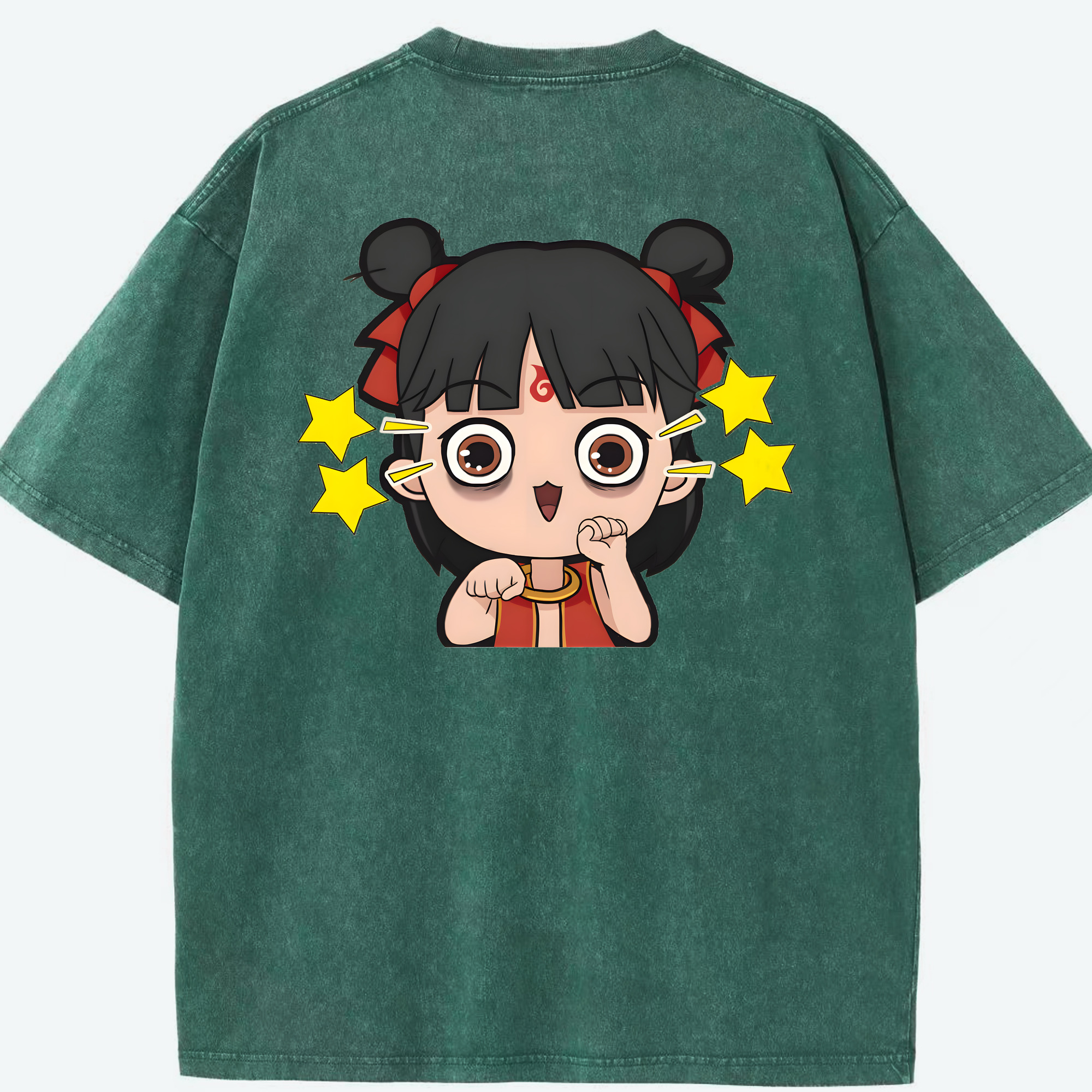 （画像用） Ne Zha 2 ナタ 魔童の大暴れ 綿100% ヴィンテージ風 半袖Tシャツ（背面プリント）
